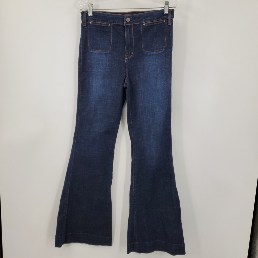 Abercrombie & Fitch High Rise Wide Leg Flare Jeans Dark Wash Blue 29/34R Western